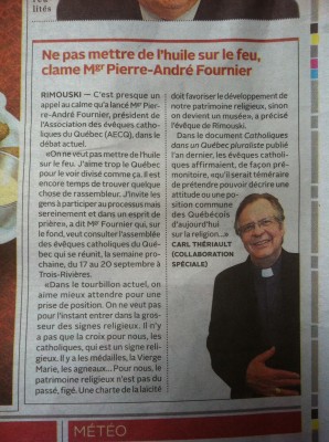 Déclaration de Mgr Pierre-André Fournier sur la charte des valeurs québécoises